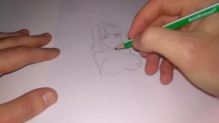 Gorgeous Japanese girl,drawn with a simple pencil