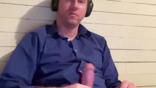 Cute Blonde Guy Masturbates in a Dress Shirt with Headphones on
