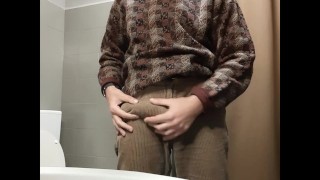 Wank and cum in public toilet