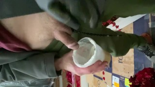 At work pissed in female boss coffee cup in the back of the truck watched her drink it sweat pants