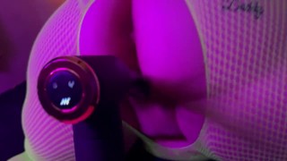 Bbw in fishnets getting fucked by machine