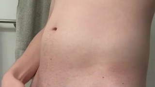 Gay teen twink teases before jerking big cock