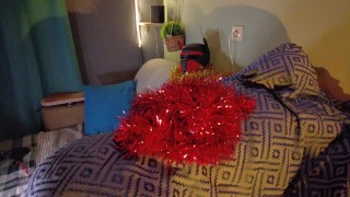 Sexy Christmas present. Horny bareback anal with guy stucks into New Year's garland. Tying faggot