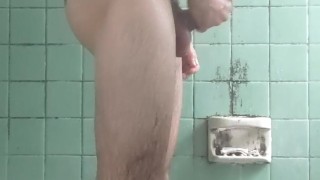 Playing with dick in filthy hostel shower