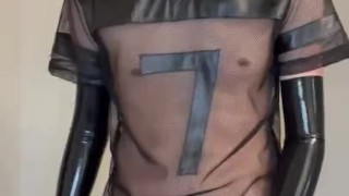 Rubber Pup Strokes Rubber Cock