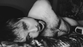 Tied up, being milked by toy