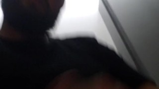 Jerking off and cumming at work bathroom