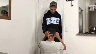 Sucked my friend as soon as he opened the front door