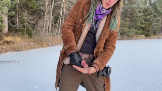 Jerking off on a frozen lake - 4k 60fps