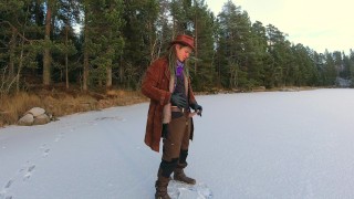 Jerking off on a frozen lake - 4k 30fps