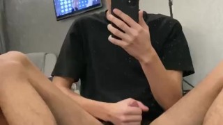 A teen guy in black socks Nike cummed a lot