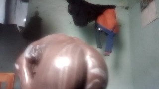 NUDE EBONY TAKING A SHOWER