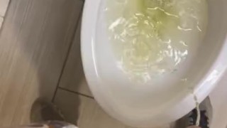 Running public taking a piss in public restroom shy bladder desperate wetting squirm