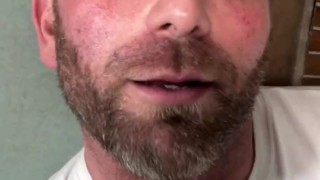 Construction worker solo male masturbation on job site.