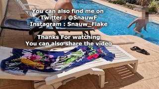 Straight guy well hung jerking off near the public pool in a camping High Risk Exhib (French Twink)