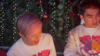 Asian boyfriends flip fucking outdoors, a Christmas treat.