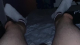 Hung College boy in white gym socks busting a load