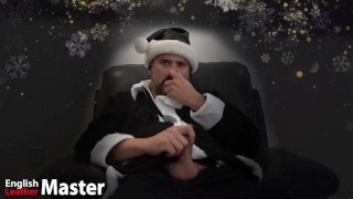 Chubby dark Santa huffs and bates his uncut cock PREVIEW