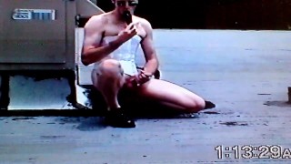 OLD vid of young Jon Scarecrow Fucking big dildo in ex wifes corset on rooftop