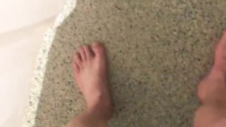 Pissing and Cumming On My Foot While In A Public Shower At The Gym