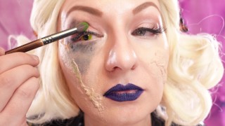 Make-up with scars in process - with liquid latex and cottonwool.