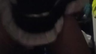 Cute Dino rides his favorite toy at night