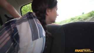 Fake Taxi - Cute brunette teen in pigtails gets pumped by hard cock and splattered with man jam