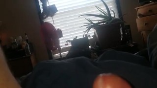 Daddy sprays cum with toy in ass