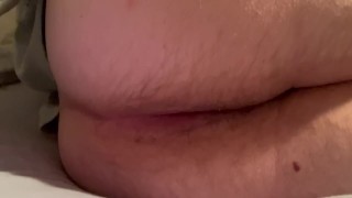 Chubby boy pushes hard to let out massive fart from his pink asshole