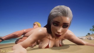 MILF with a big booty bumping into a sexy blonde on the beach wanted to fuck - Wild Life