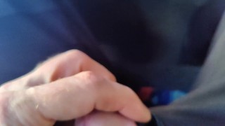 Guy risky caresses his cock in the public bus.