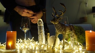 New Year's jerking off in champagne. Hairy hunk guy in a suit makes a cum cocktail. UHD 4K 60fps