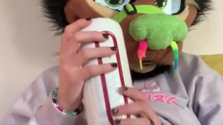 Furry fucks a toy pussy until he cums.