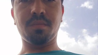 Walking trough the park showing my latin cock