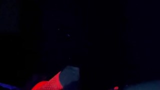 Pink sissy in black light rides bad dragon