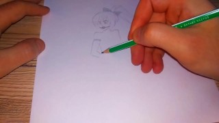Drawing a Japanese woman in a bondage and gagged