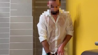 Quick piss in a public bathroom