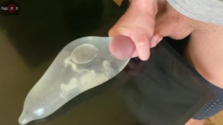 Horny Guy Moaning while Fucking his Own Hand and Cum alot inside Condom filled with Water - 4K