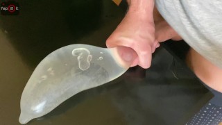 Horny Guy Moaning while Fucking his Own Hand and Cum alot inside Condom filled with Water - 4K
