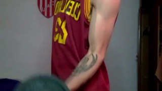 Straight guy working out warms up until he's naked