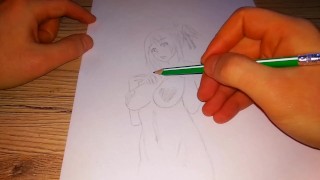Cute hentai Japanese girl with hearts on tits