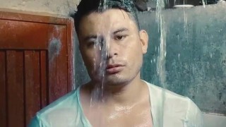 young man masturbating in the bathroom