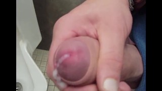  Johnholmesjunior in busy mens bathroom solo show with huge cum load