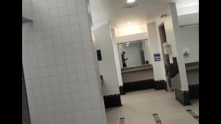 Johnholmesjunior in busy mens bathroom solo show with huge cum load