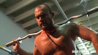 Jessie Balboa has weights tied to his balls at the gym