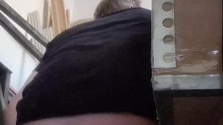 Taking a nice 10 inch dildo ball deep in my ass while hiding the garage