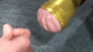 Jock fucks fleshlight with huge cock + creampie cumshot and keeps fucking!!