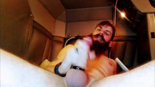 Bearded truck driver masturbating