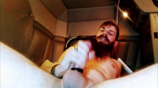 Bearded truck driver masturbating