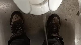 Peeing in a public bathroom
